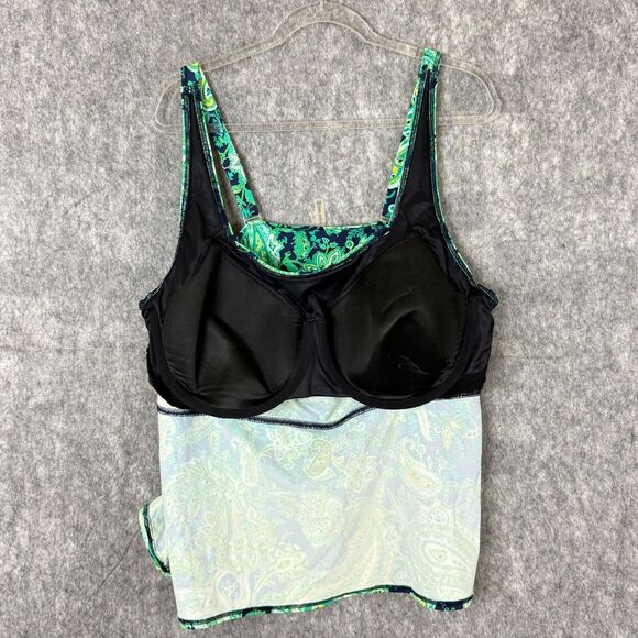 Lands' End Womens Tankini 24W Green Paisley Underwire Swim Top Built in Bra - Picture 4 of 7